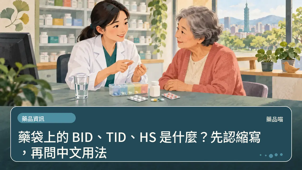 藥袋上的 BID、TID、HS 是什麼?先認縮寫,再問中文用法主題插畫