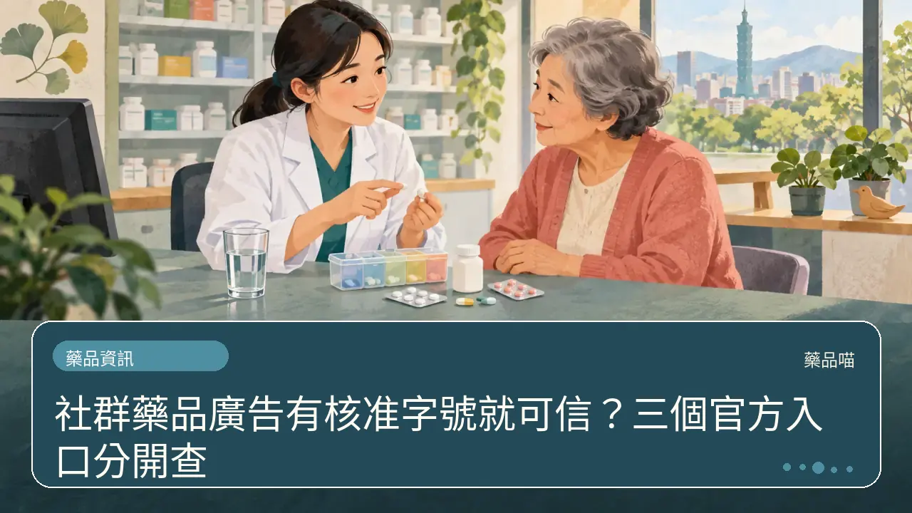 社群藥品廣告有核准字號就可信?三個官方入口分開查主題插畫