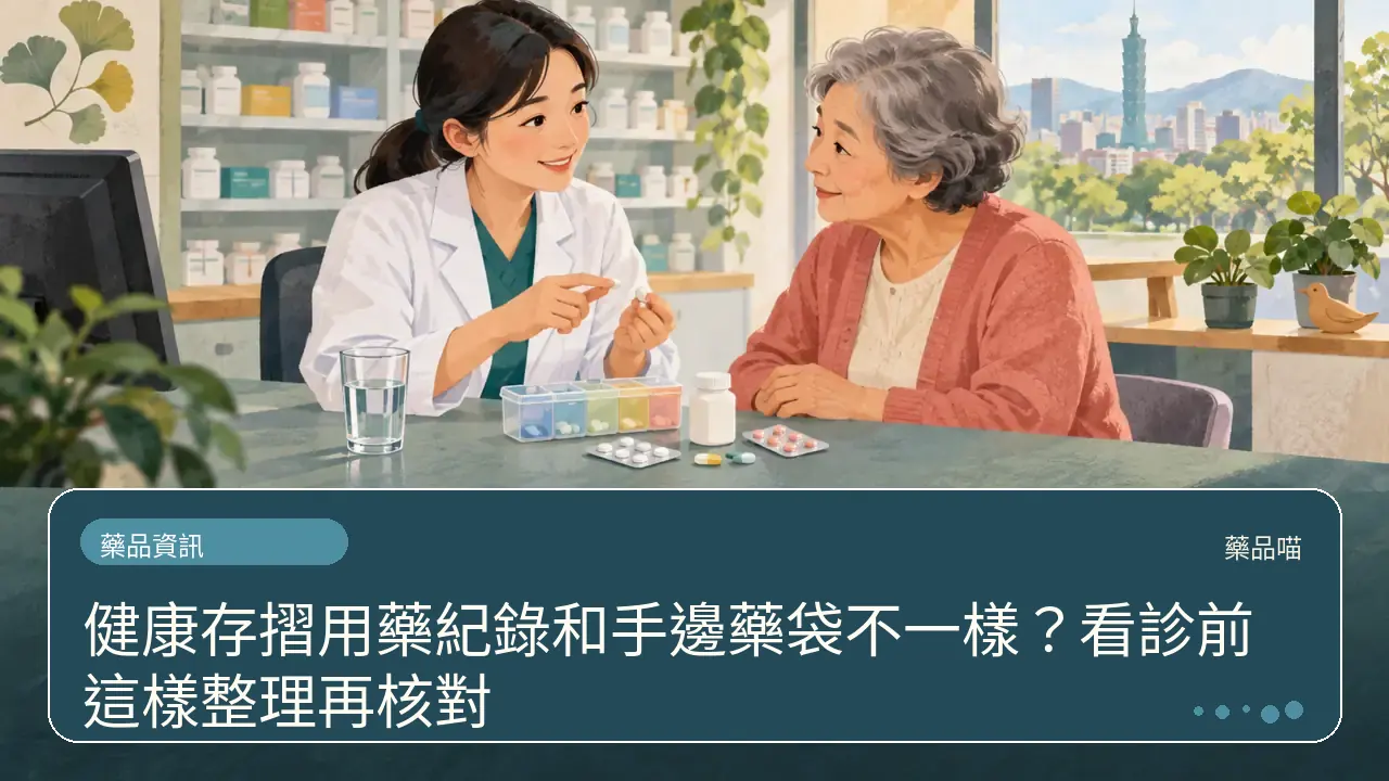 健康存摺用藥紀錄和手邊藥袋不一樣?看診前這樣整理再核對主題插畫